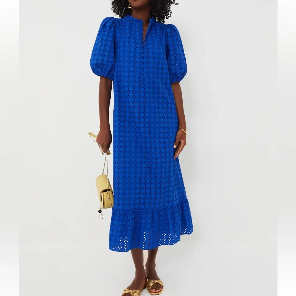 Tuckernuck HYACINTH HOUSE Royal Blue Eyelet Midi Tryall Dress NEW